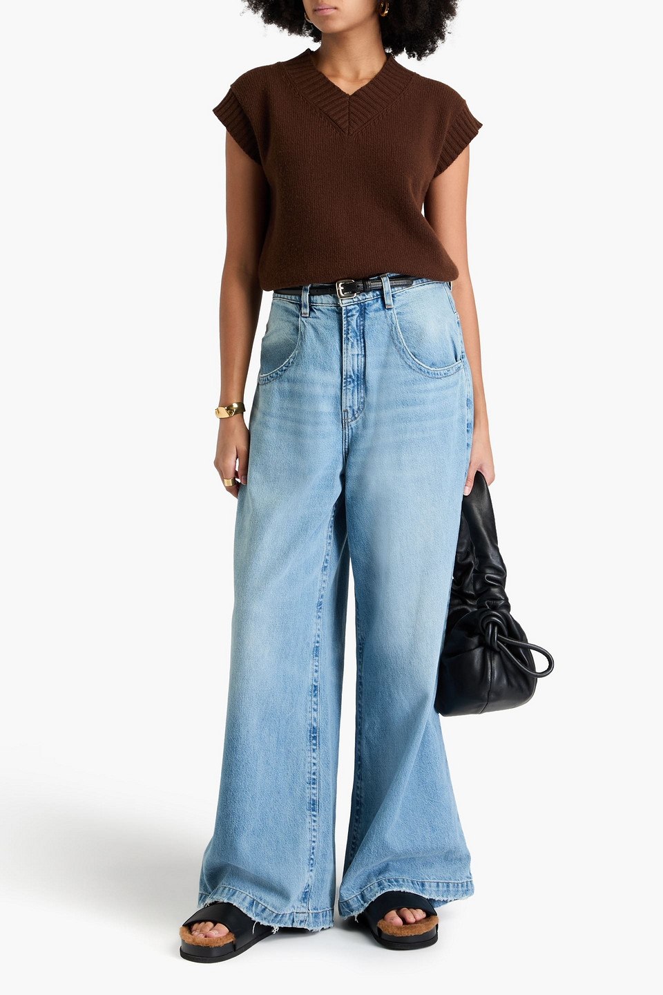 Frame Le Slim Palazzo Bardot Pocket Wide Leg Jeans In Light Denim