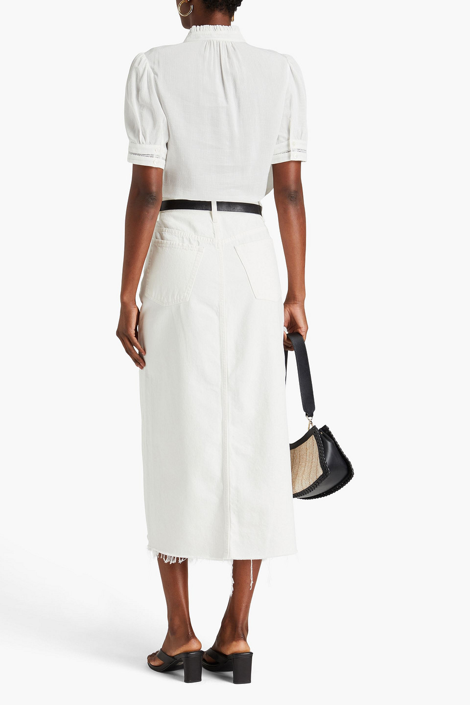 Frame Lace-trimmed Linen-blend Seersucker Top In White