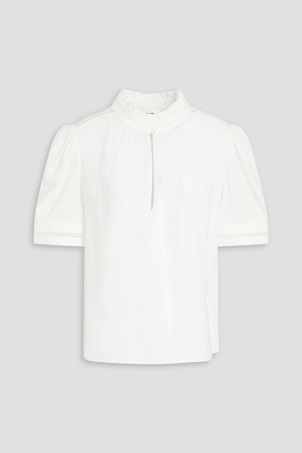 Frame Lace-trimmed Linen-blend Seersucker Top In White