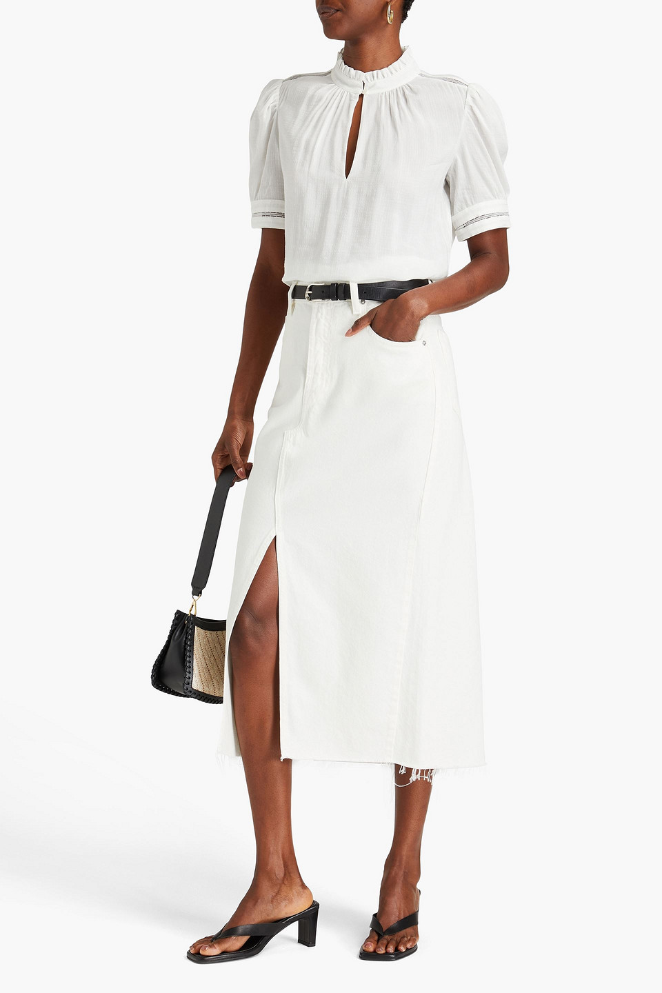 Frame Lace-trimmed Linen-blend Seersucker Top In White