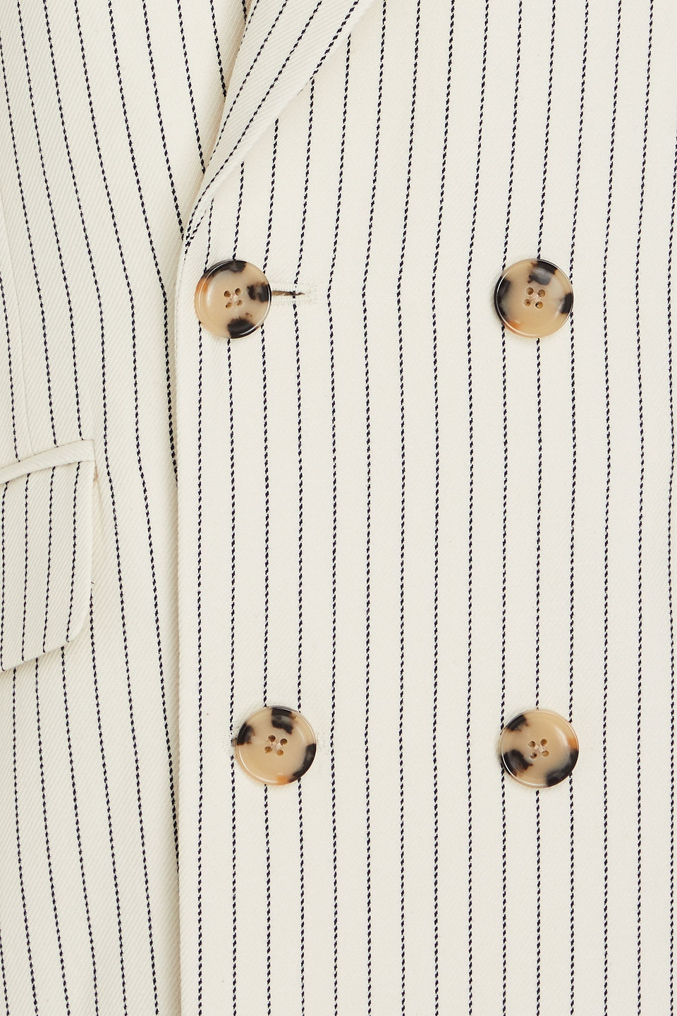 Shop Frame Double-breasted Pinstriped Cotton And Linen-blend Twill Blazer In Ivory