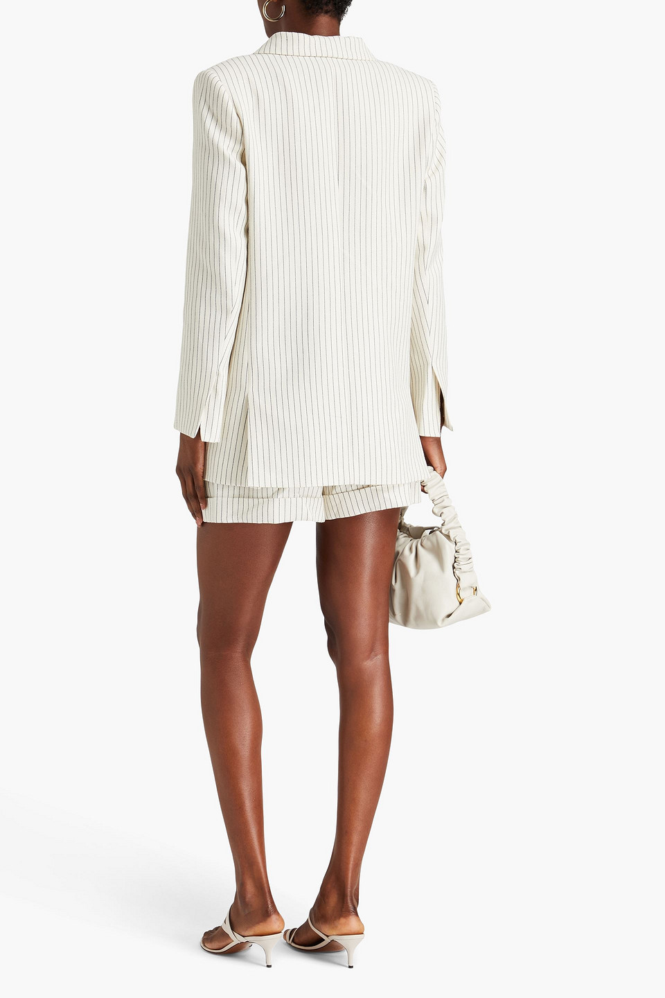 Shop Frame Double-breasted Pinstriped Cotton And Linen-blend Twill Blazer In Ivory