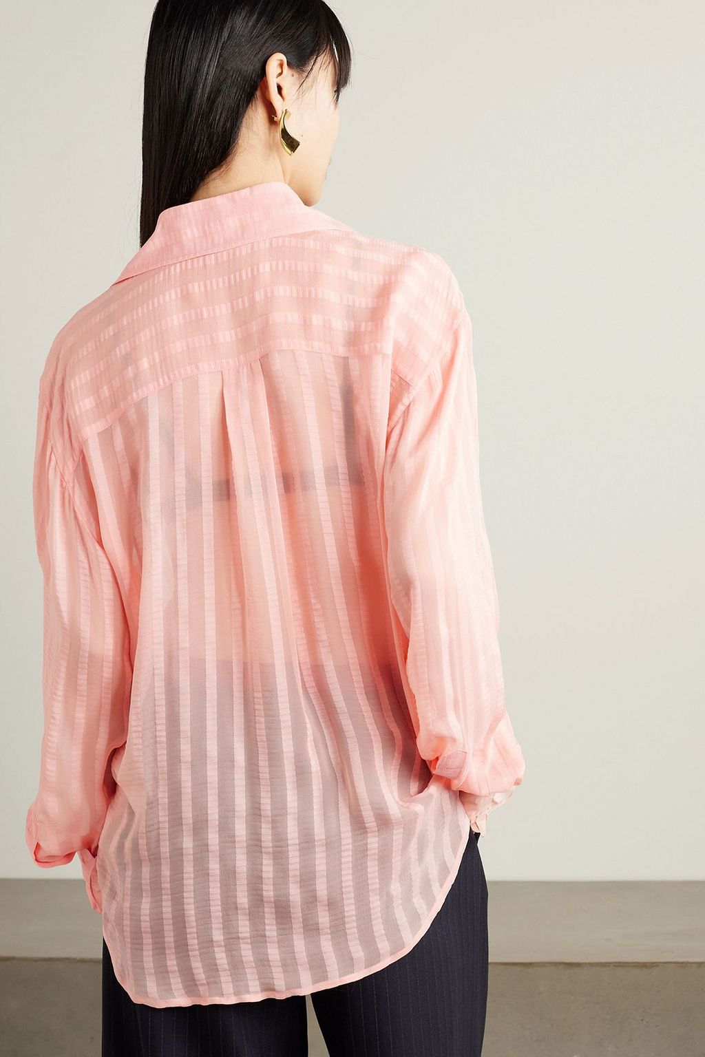 STELLA MCCARTNEY Striped ruffled silk-blend crepe de chine shirt