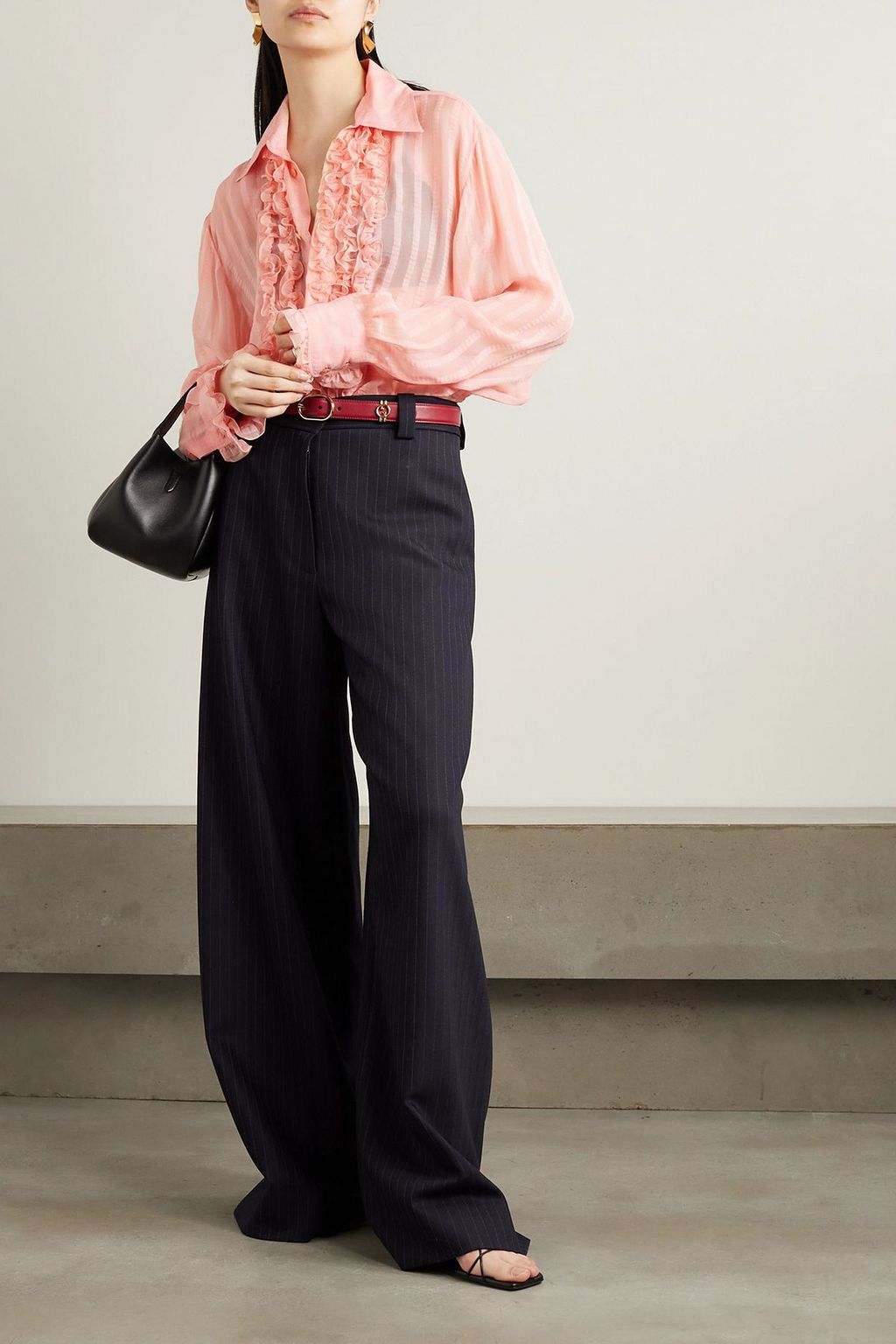 STELLA MCCARTNEY Striped ruffled silk-blend crepe de chine shirt