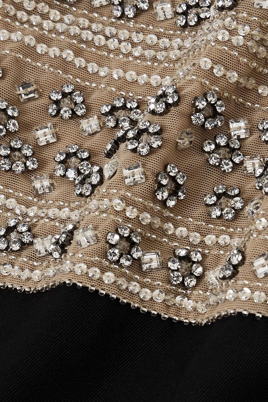 STELLA MCCARTNEY Crystal-embellished mesh-trimmed wool-twill straight-leg pants