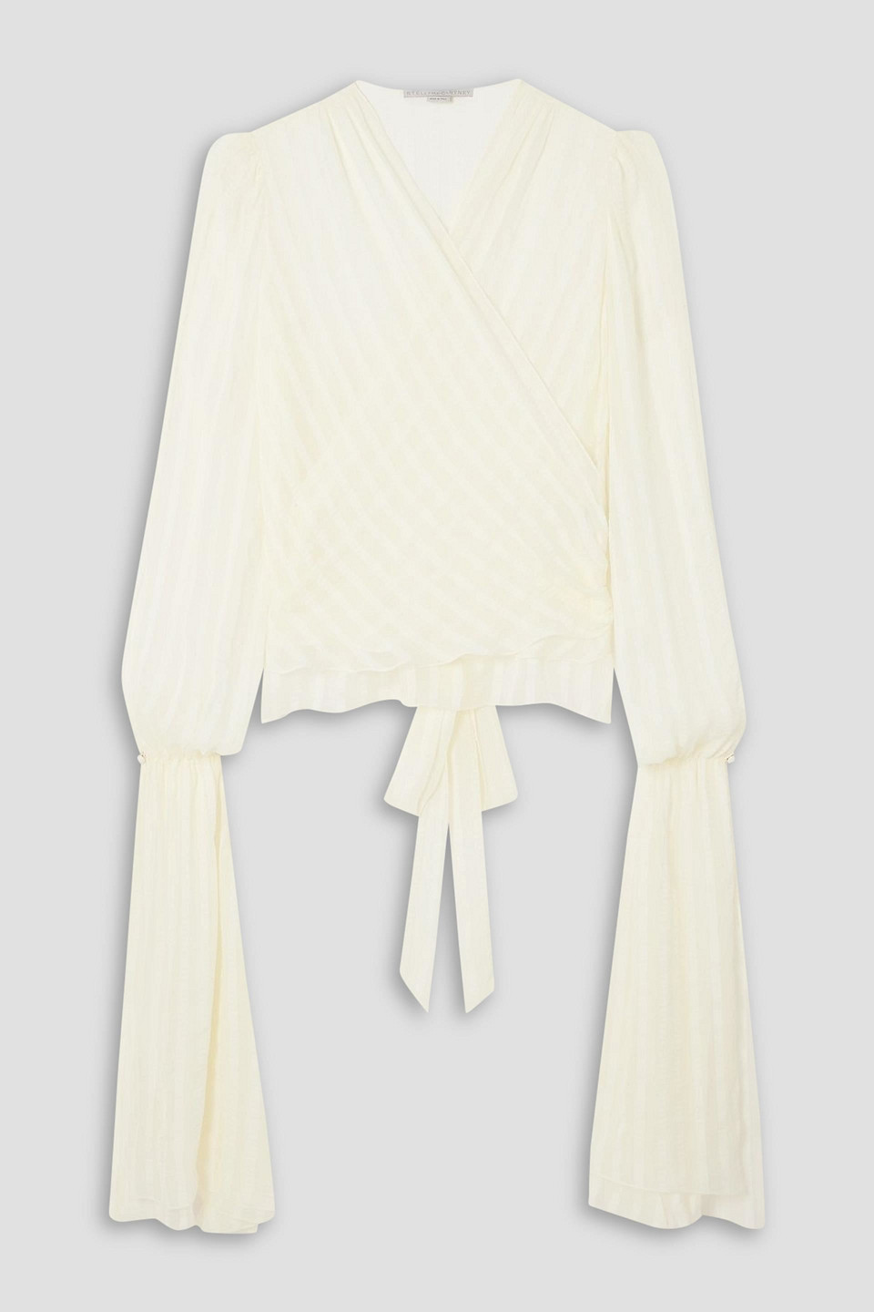 Stella Mccartney Striped Silk-blend Chiffon Wrap Blouse In White