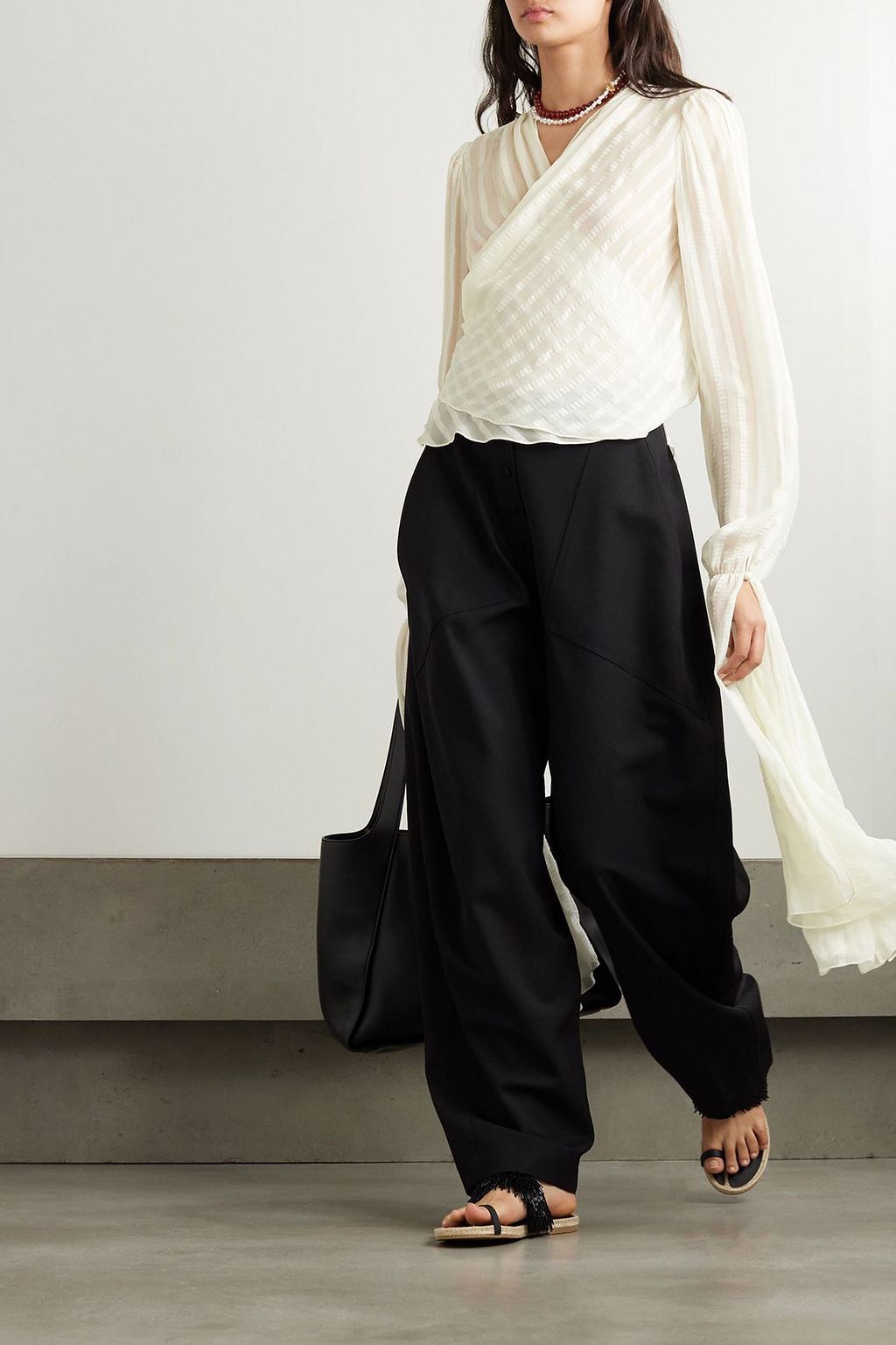 STELLA MCCARTNEY Striped silk-blend chiffon wrap blouse | THE OUTNET