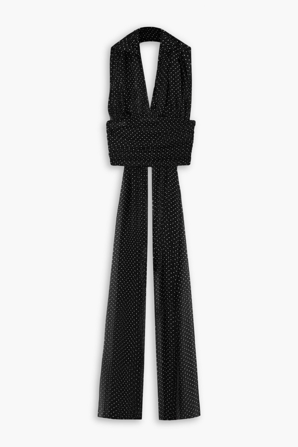 Dolce & Gabbana Ruched Cropped Polka-dot Silk-chiffon Top In Black