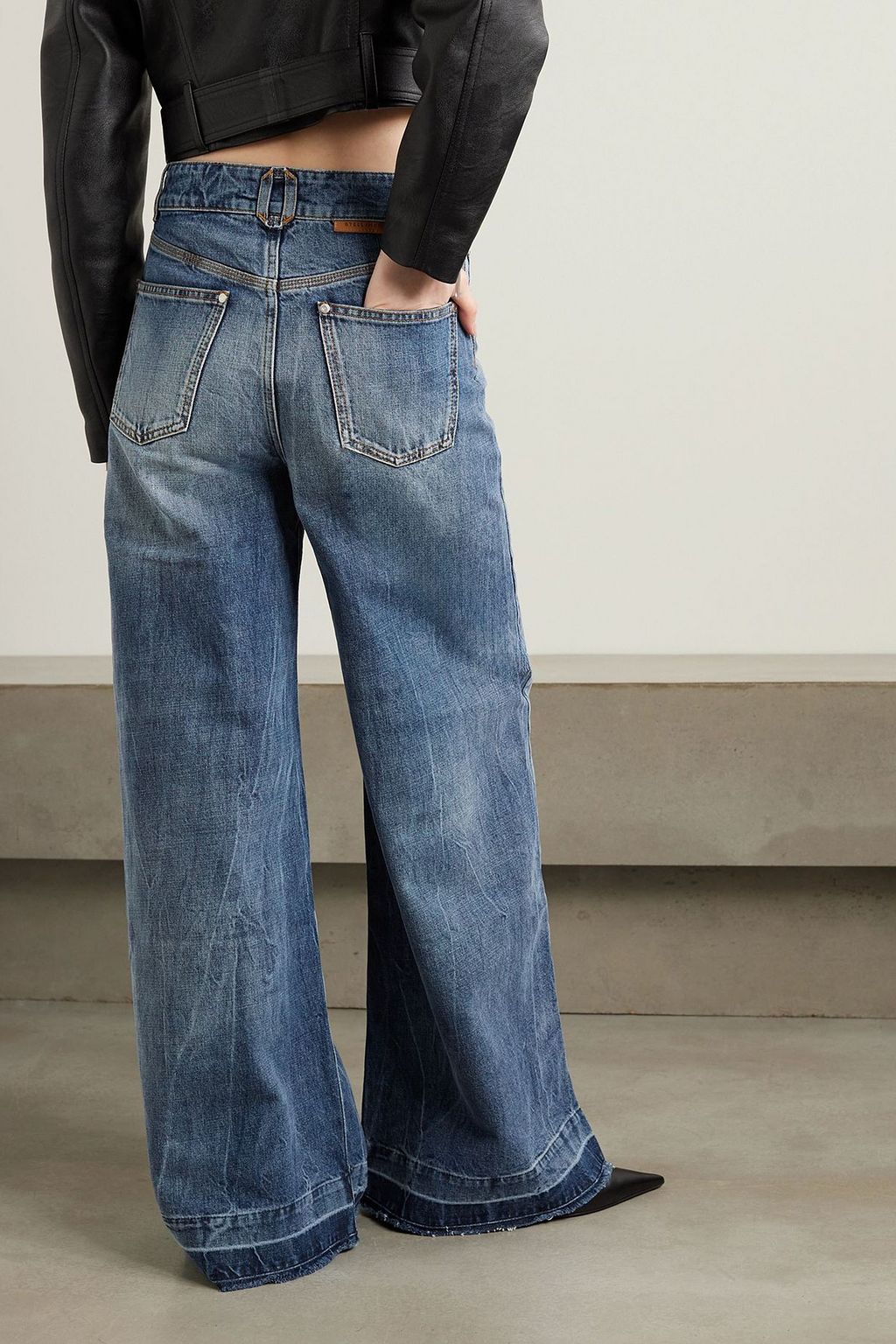 STELLA MCCARTNEY Frayed high-rise wide-leg jeans