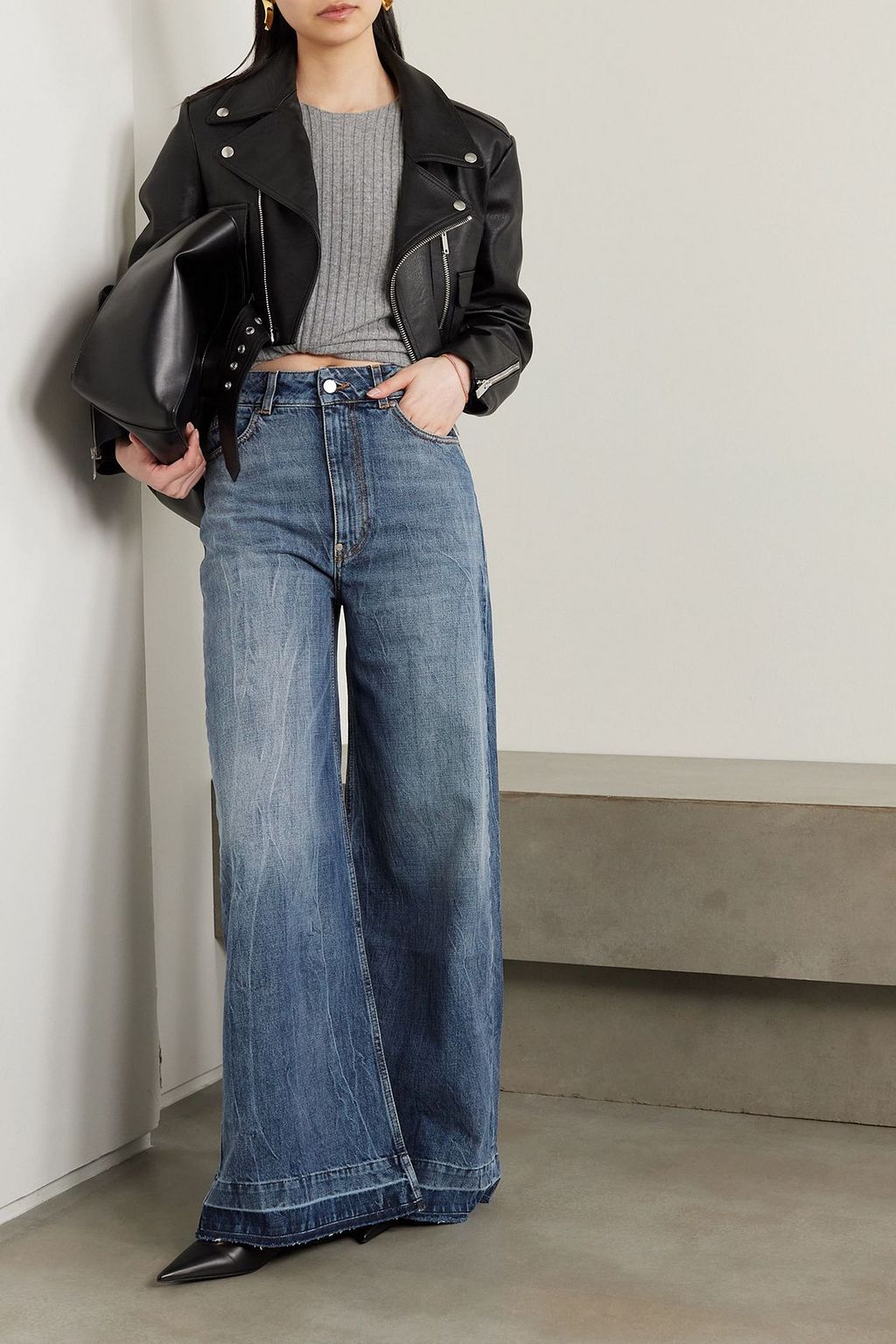 STELLA MCCARTNEY Frayed high-rise wide-leg jeans
