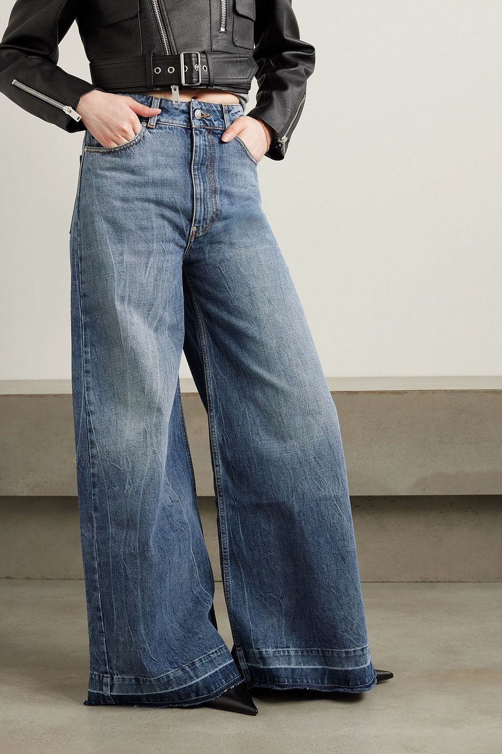STELLA MCCARTNEY Frayed high-rise wide-leg jeans