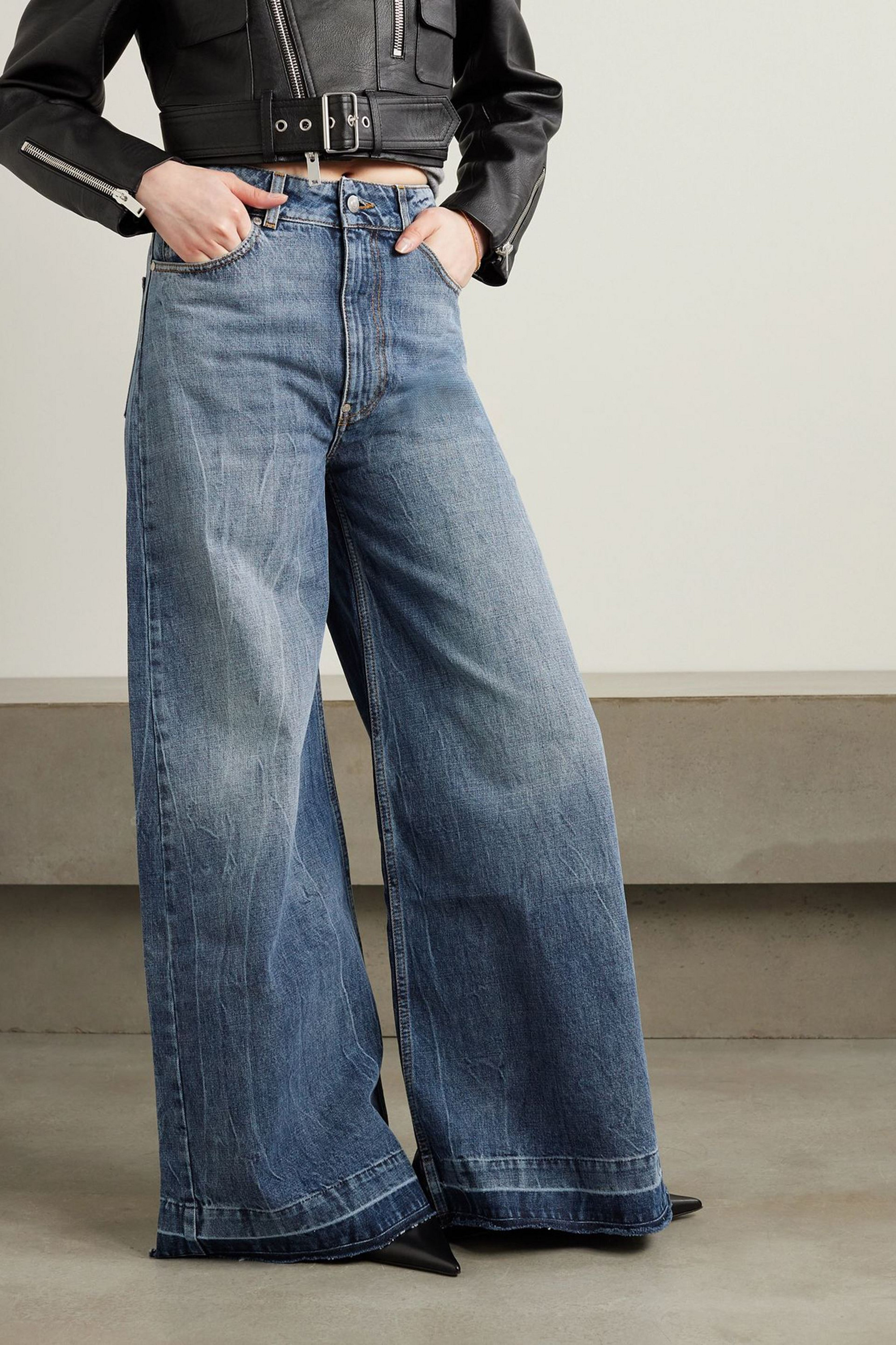 Stella McCartney Frayed high-rise wide-leg jeans