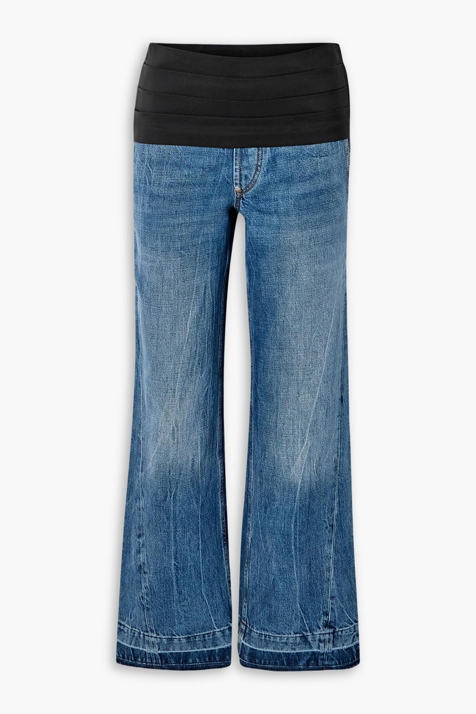Stella Mccartney Pleated Faille-paneled High-rise Straight-leg Jeans In Blue