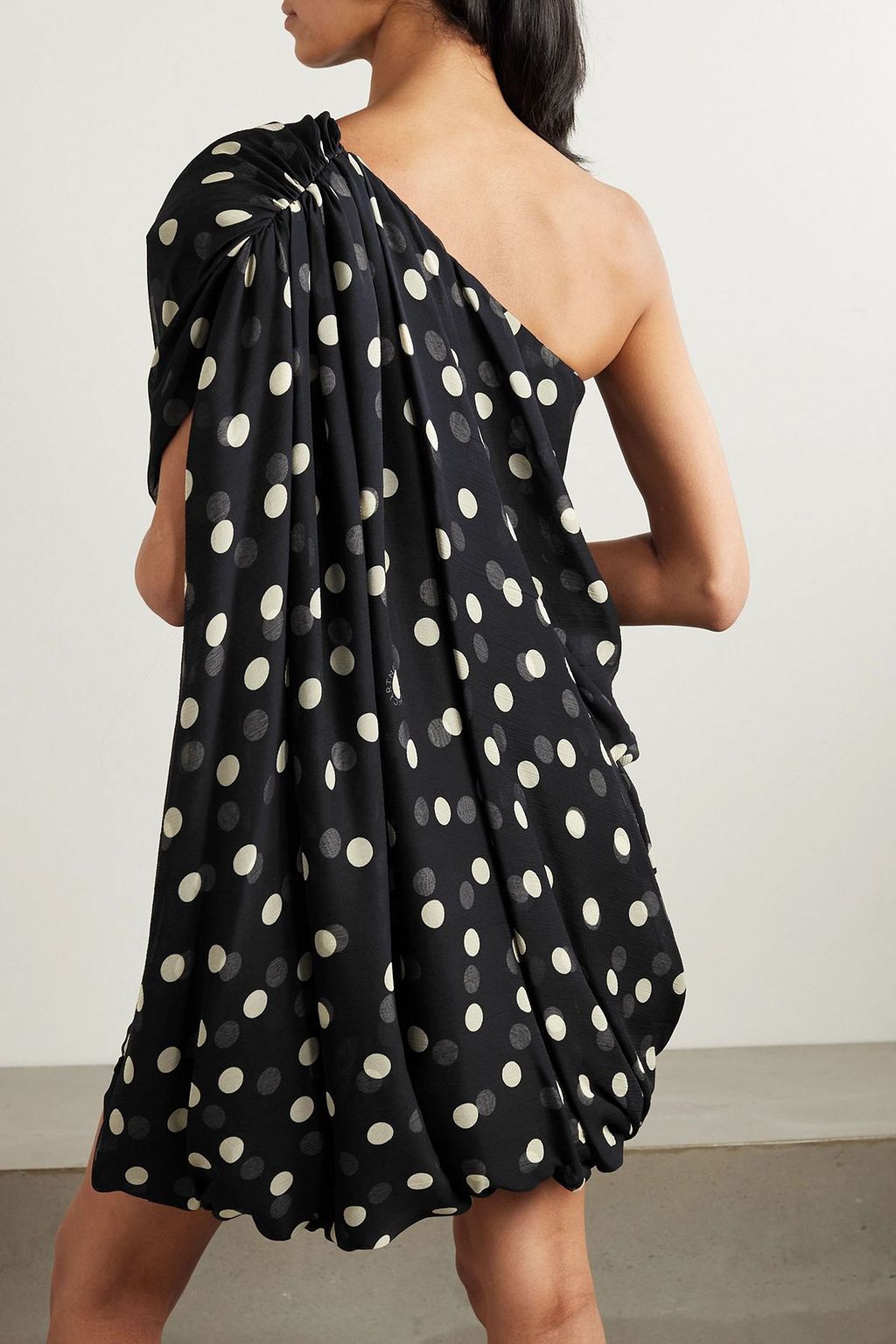 STELLA MCCARTNEY One-shoulder draped polka-dot silk-voile mini dress