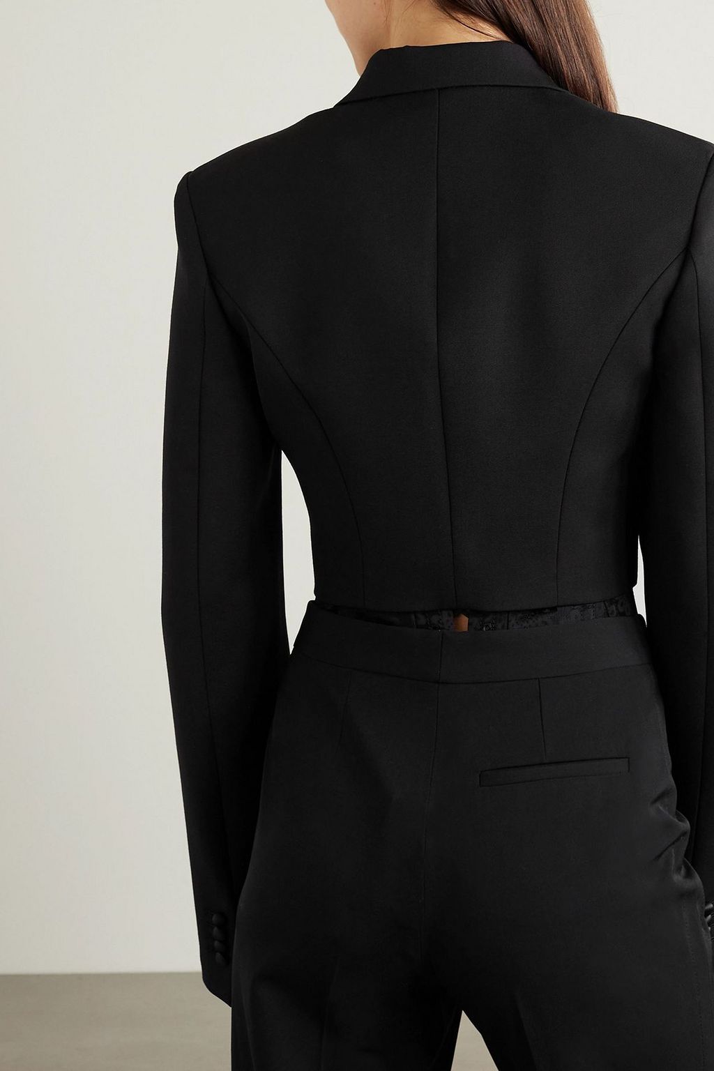 STELLA MCCARTNEY Double-breasted cropped satin-trimmed wool blazer