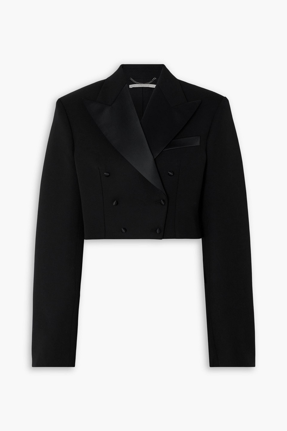 Stella Mccartney Double-breasted Cropped Satin-trimmed Wool Blazer In Black