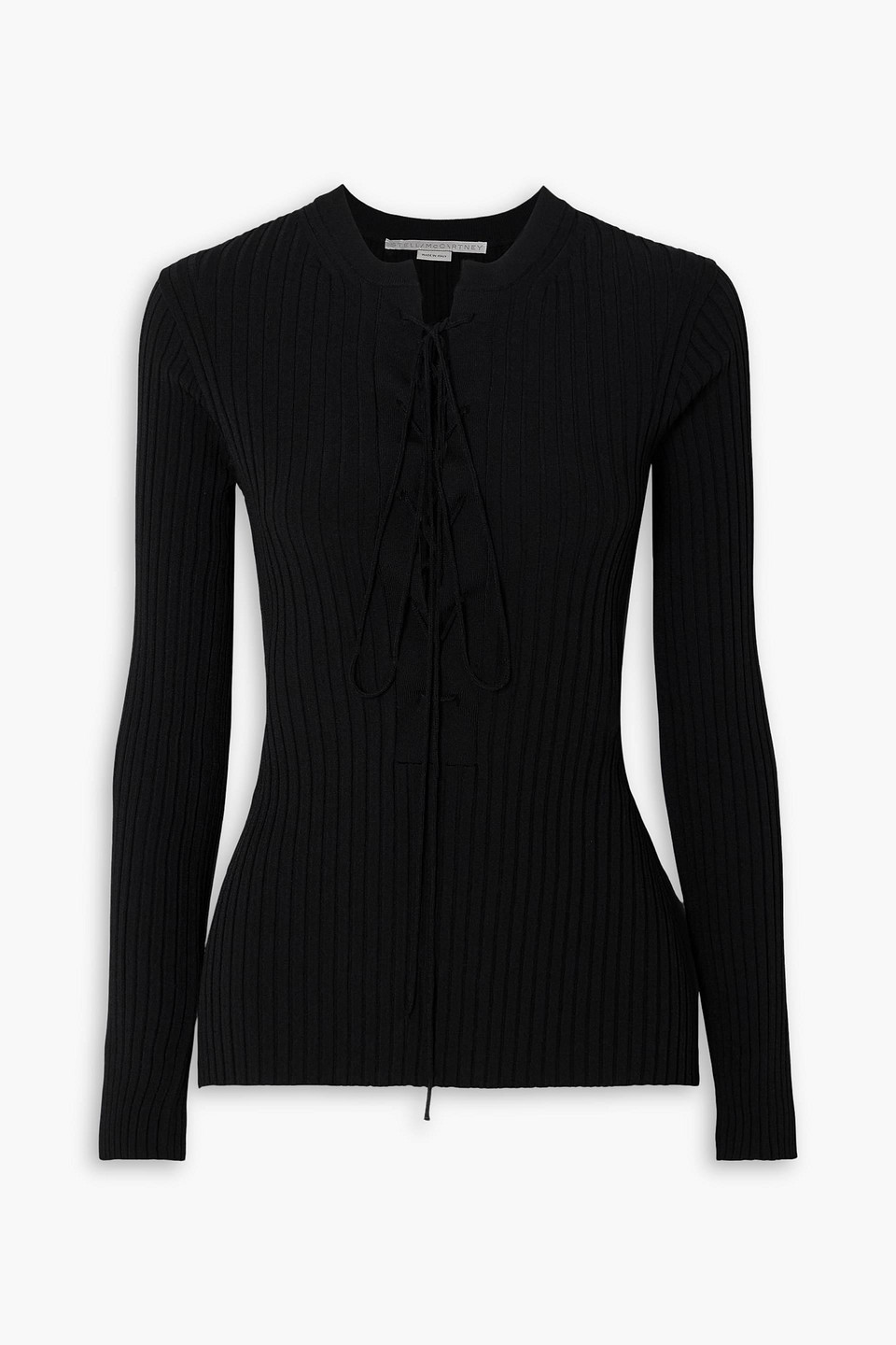 Stella Mccartney Lace-up Ribbed-knit Top In Black