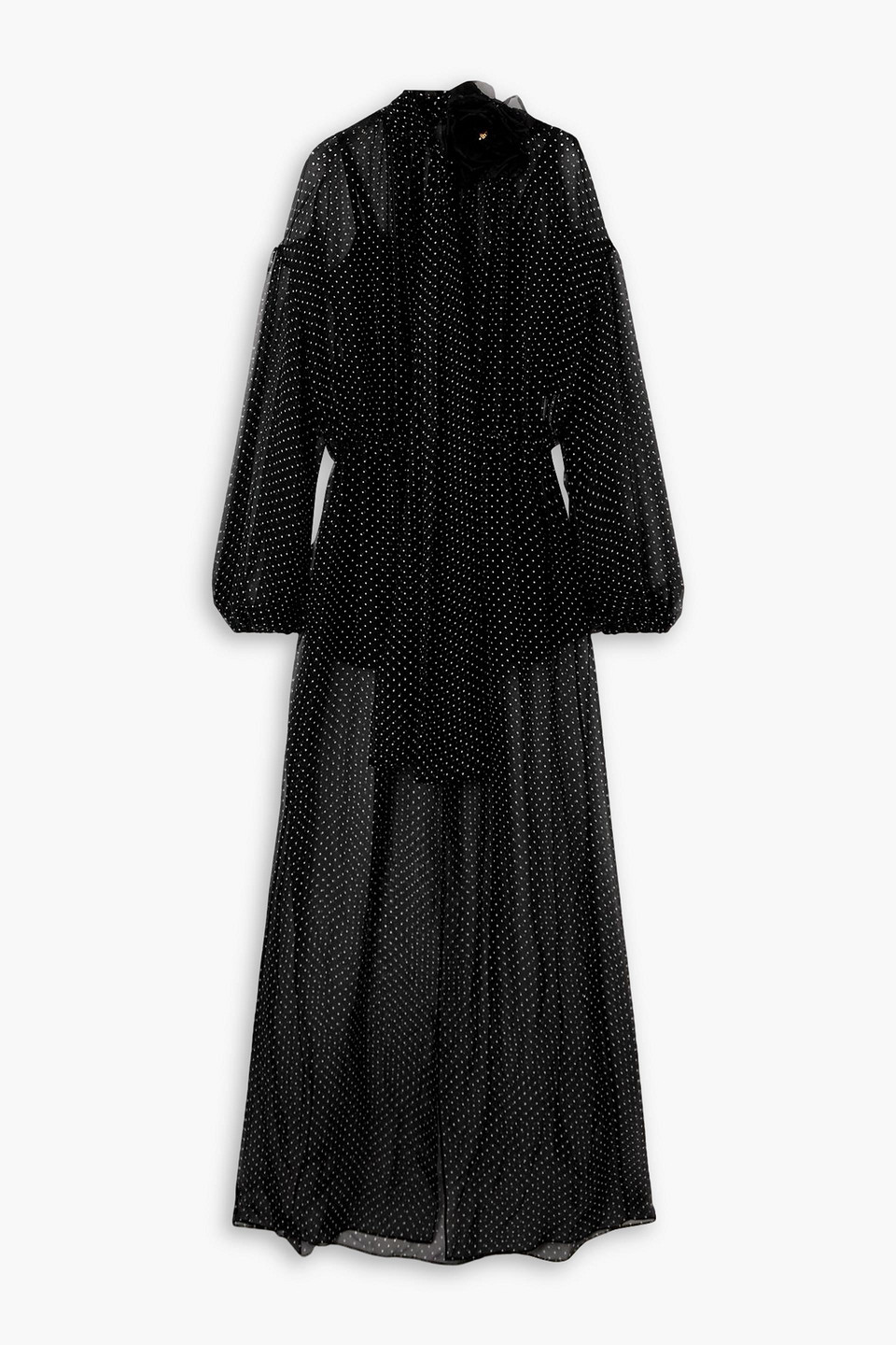 Dolce & Gabbana Embellished Pussy-bow Polka-dot Silk-chiffon Maxi Dress In Black