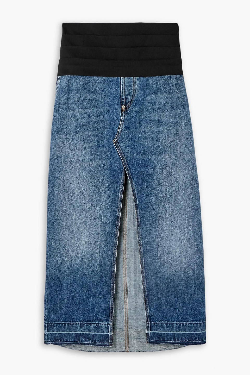 Stella Mccartney Pleated Faille-paneled Denim Maxi Skirt In Blue