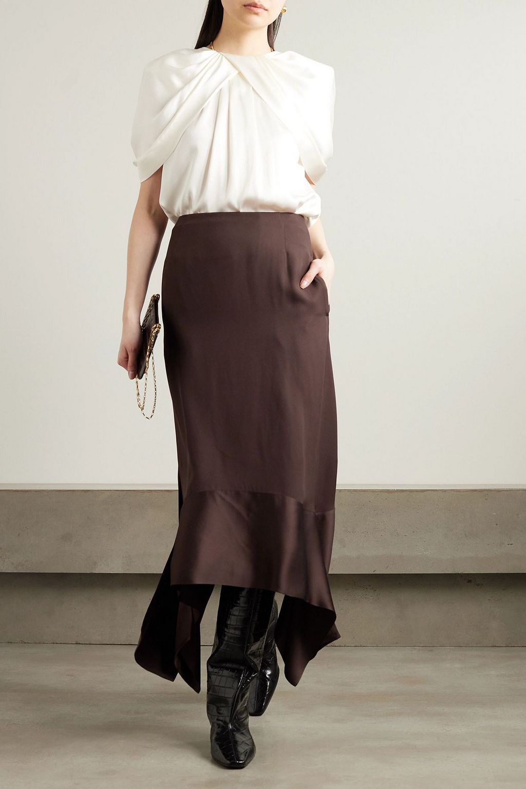 STELLA MCCARTNEY Asymmetric cape-effect draped satin blouse