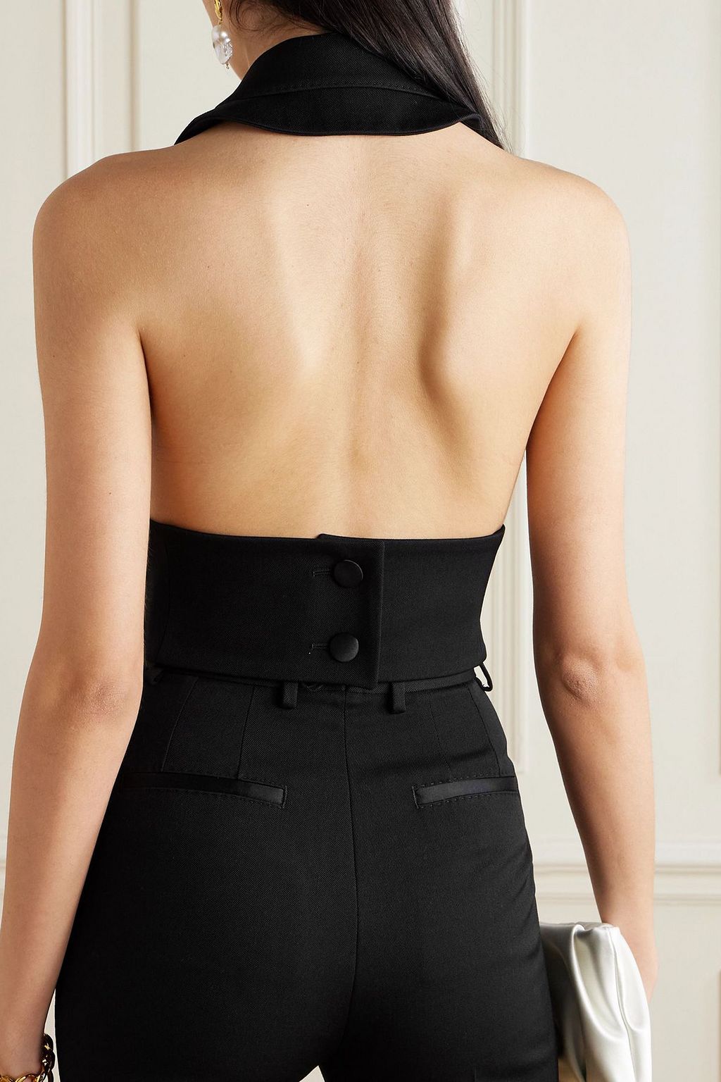 DOLCE&GABBANA Double-breasted satin-trimmed wool-blend gabardine halterneck vest