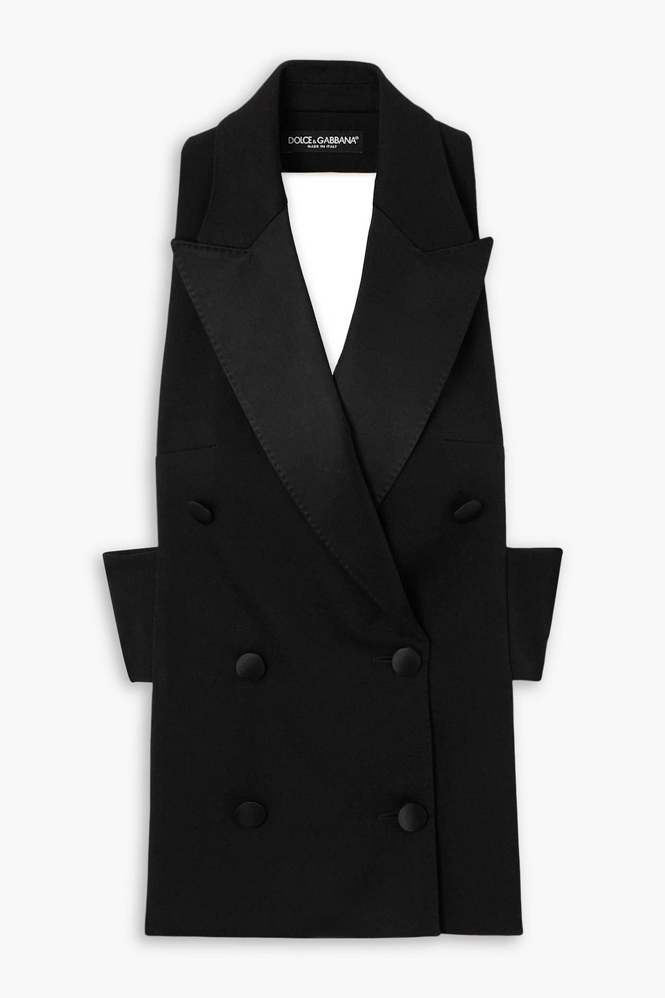 Dolce & Gabbana Double-breasted Satin-trimmed Wool-blend Gabardine Halterneck Vest In Black