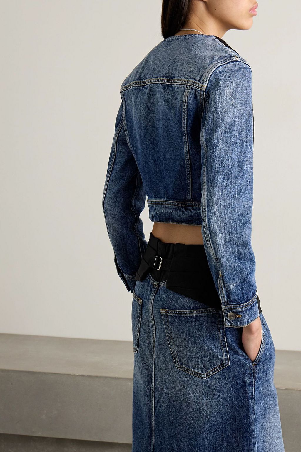 STELLA MCCARTNEY Cropped cotton-blend faille-paneled denim jacket