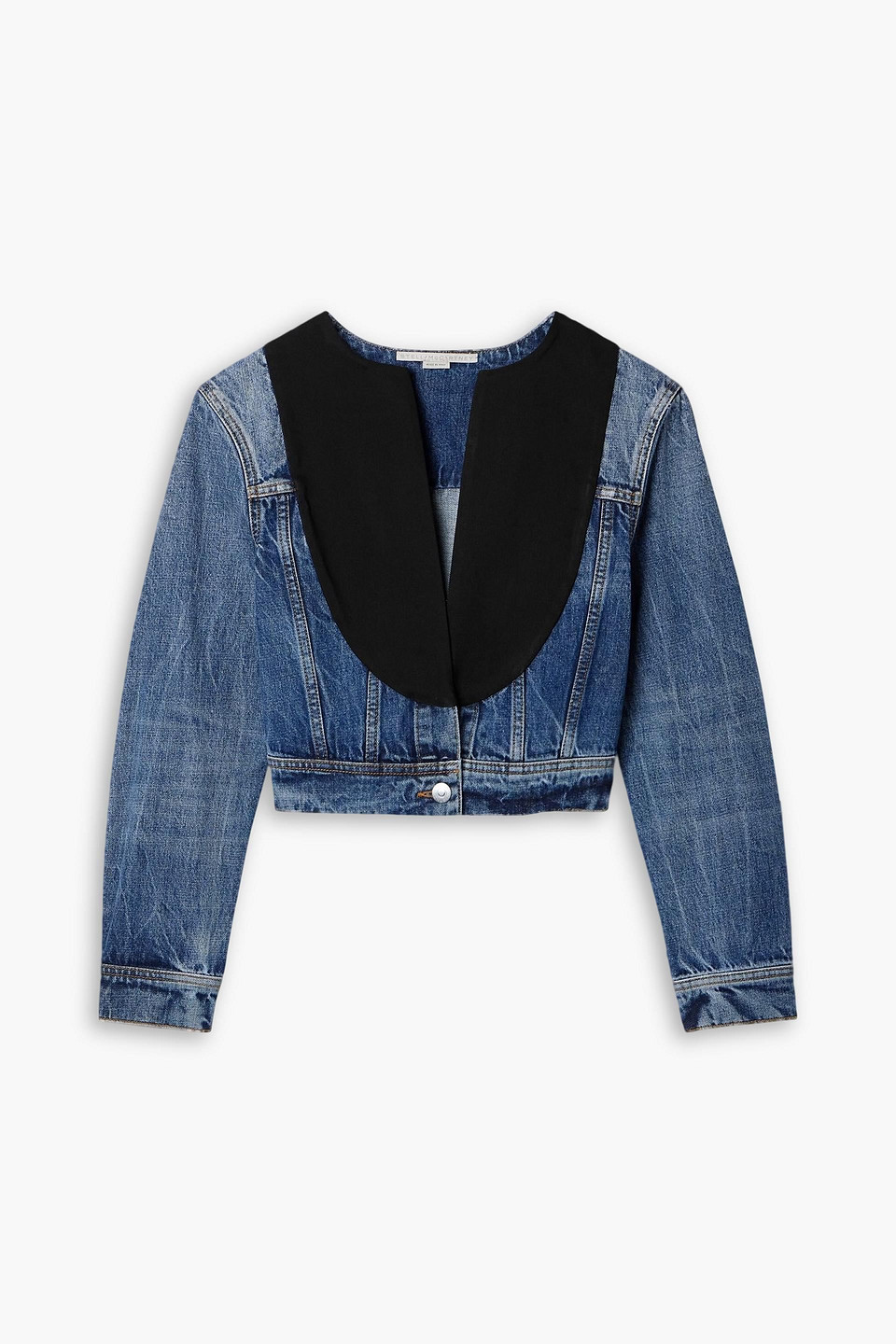 Stella Mccartney Cropped Cotton-blend Faille-paneled Denim Jacket In Blue