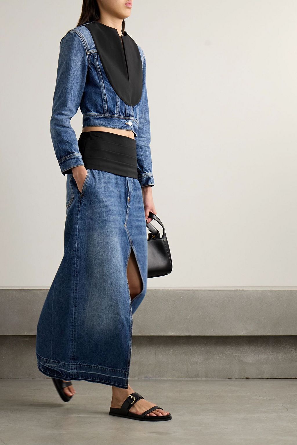 STELLA MCCARTNEY Cropped cotton-blend faille-paneled denim jacket