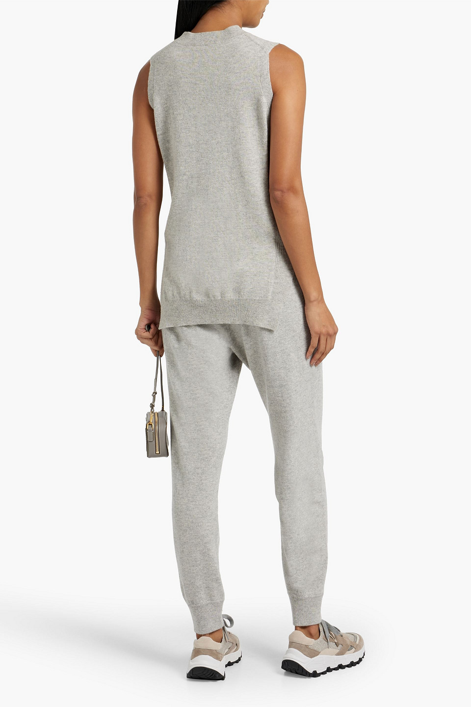 Shop Brunello Cucinelli Bead-embellished Cashmere Track Pants In Light Gray