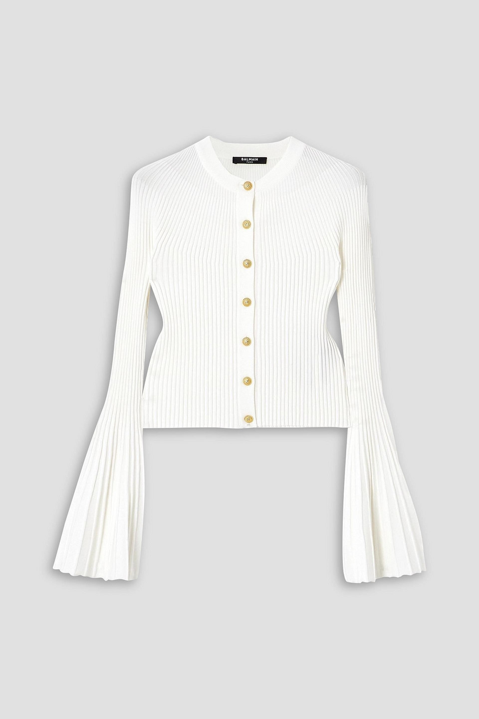 Balmain Pleated Ribbed-knit Cardigan In White