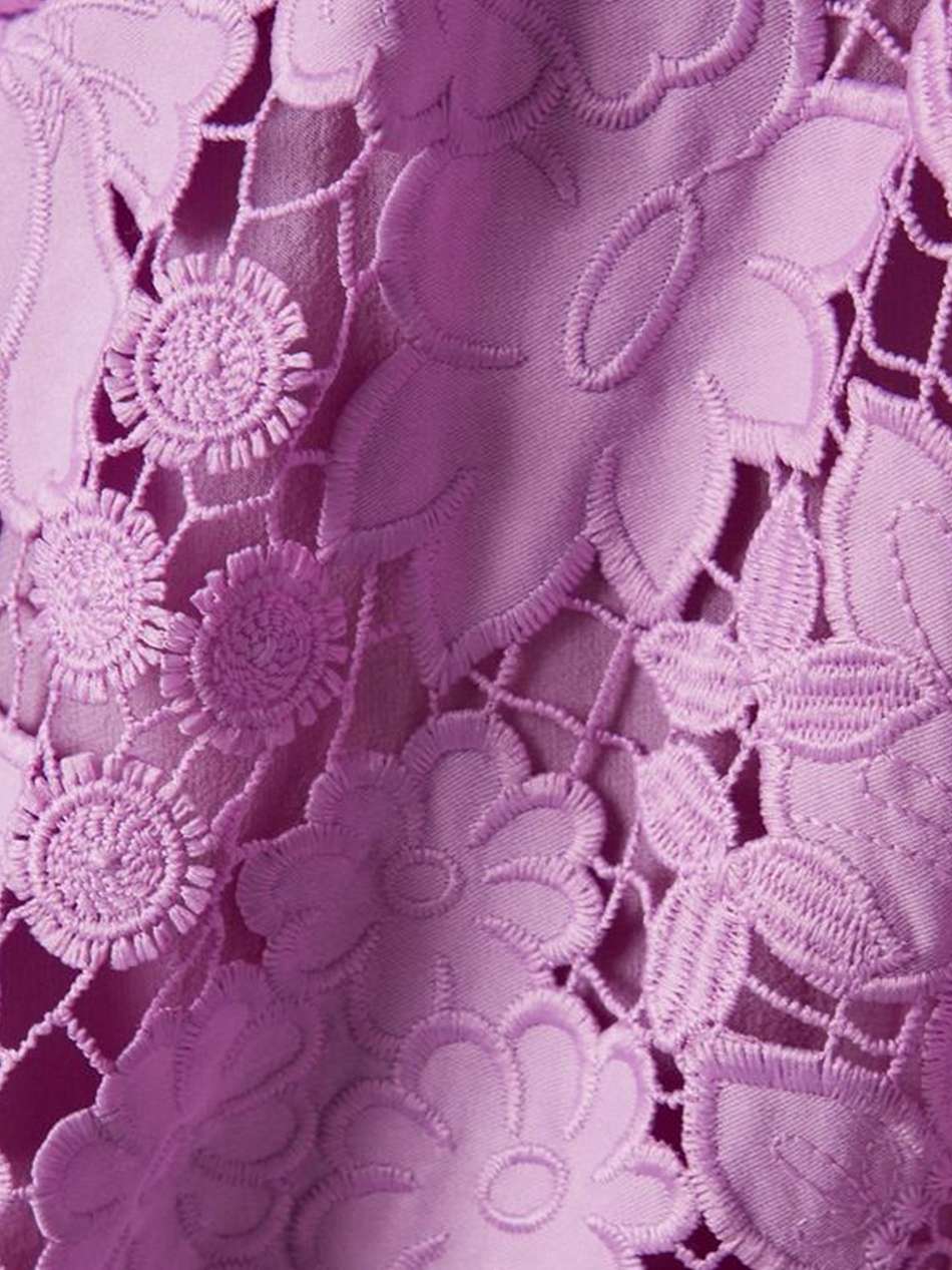 off-the-shoulder ruffled guipure lace gown