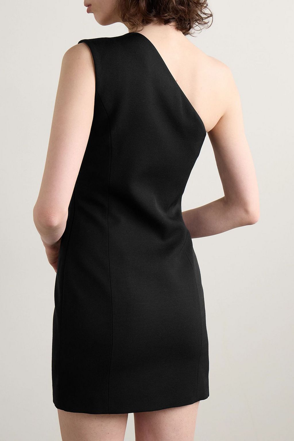 BALMAIN One-shoulder button-embellished grain de poudre wool mini dress