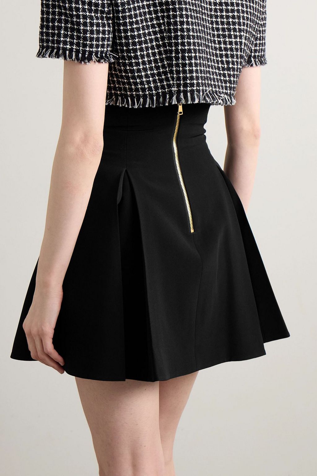 BALMAIN Button-embellished pleated crepe mini skirt