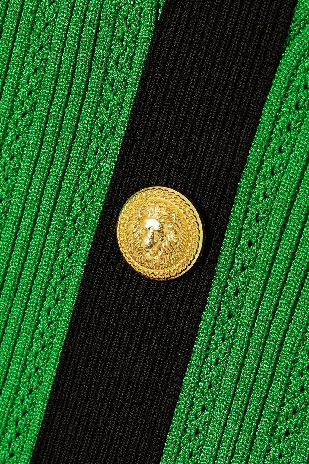 BALMAIN Button-embellished ribbed pointelle-knit mini skirt