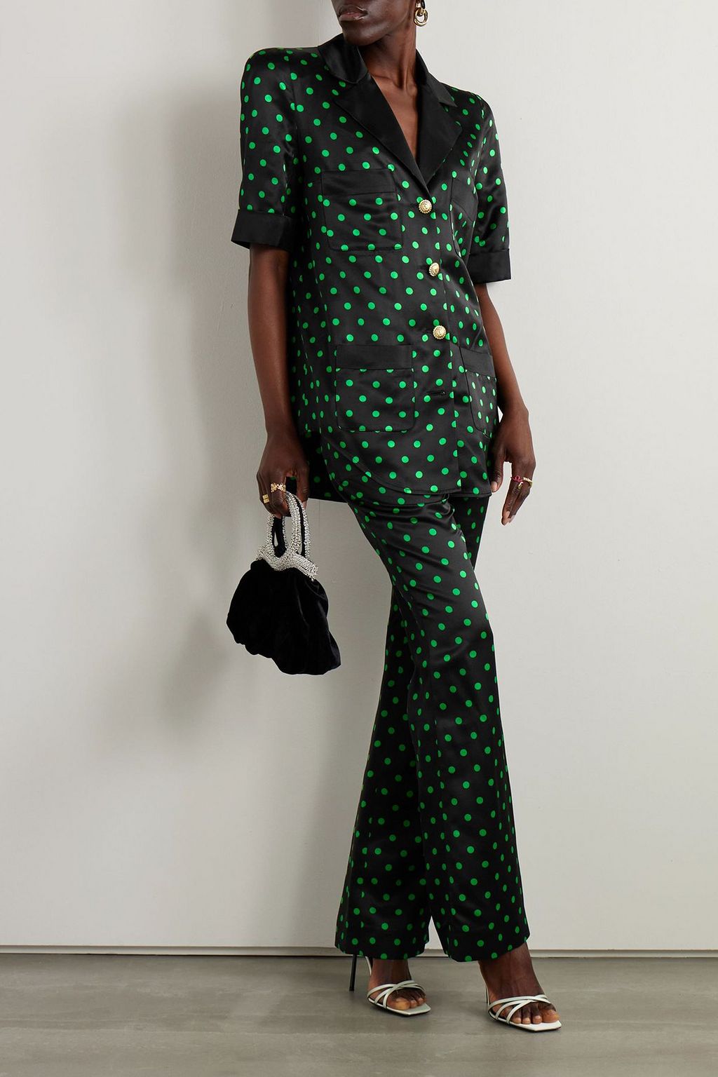 BALMAIN Belted polka-dot satin shirt