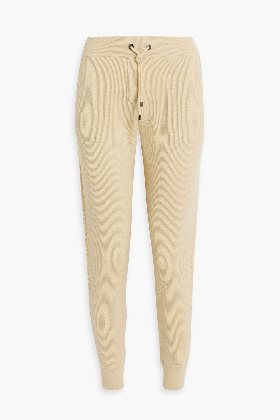 Brunello Cucinelli Bead-embellished Ribbed Cashmere Track Pants In Pastel Yellow