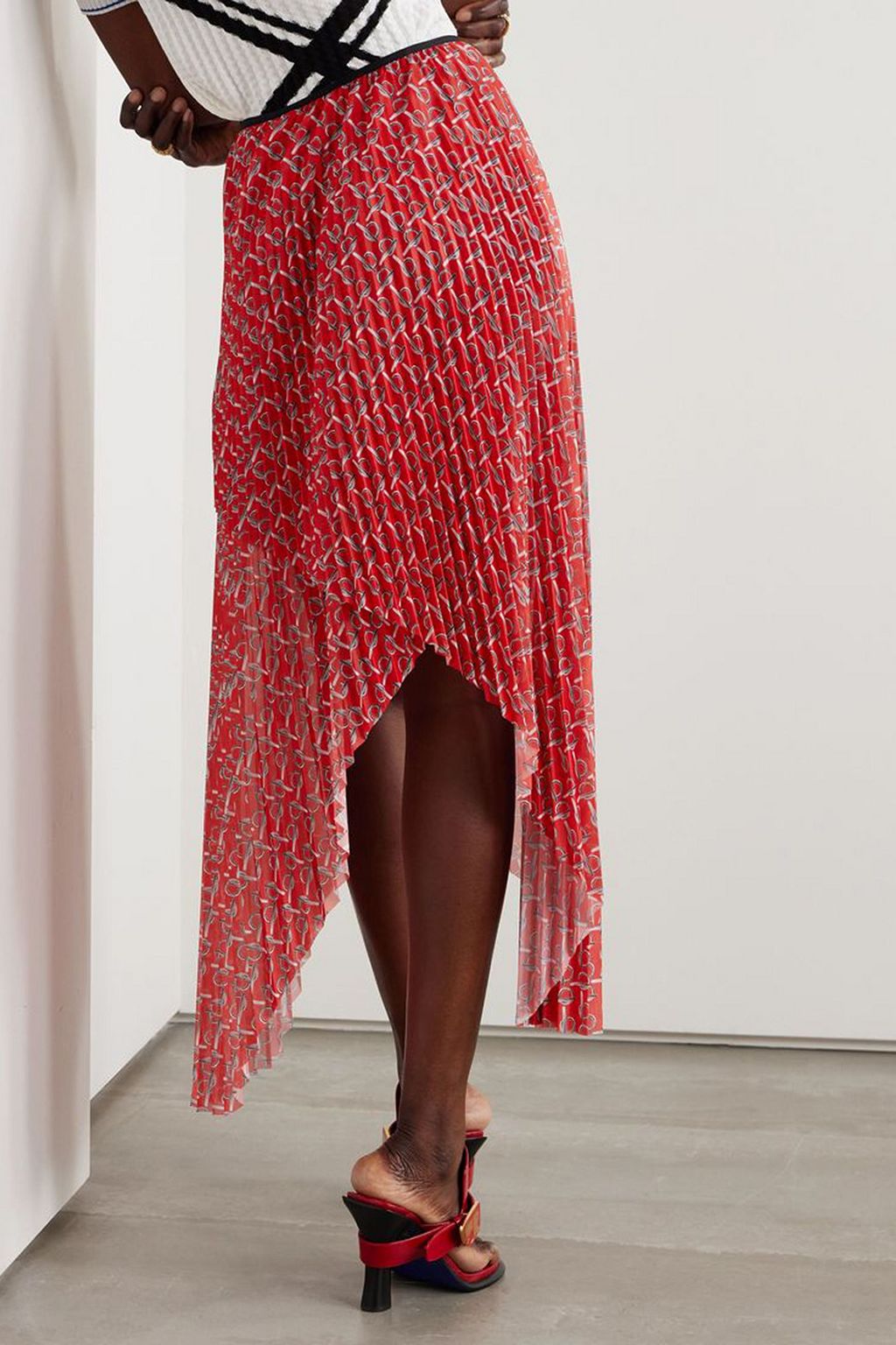 BURBERRY Asymmetric printed plissé-twill skirt