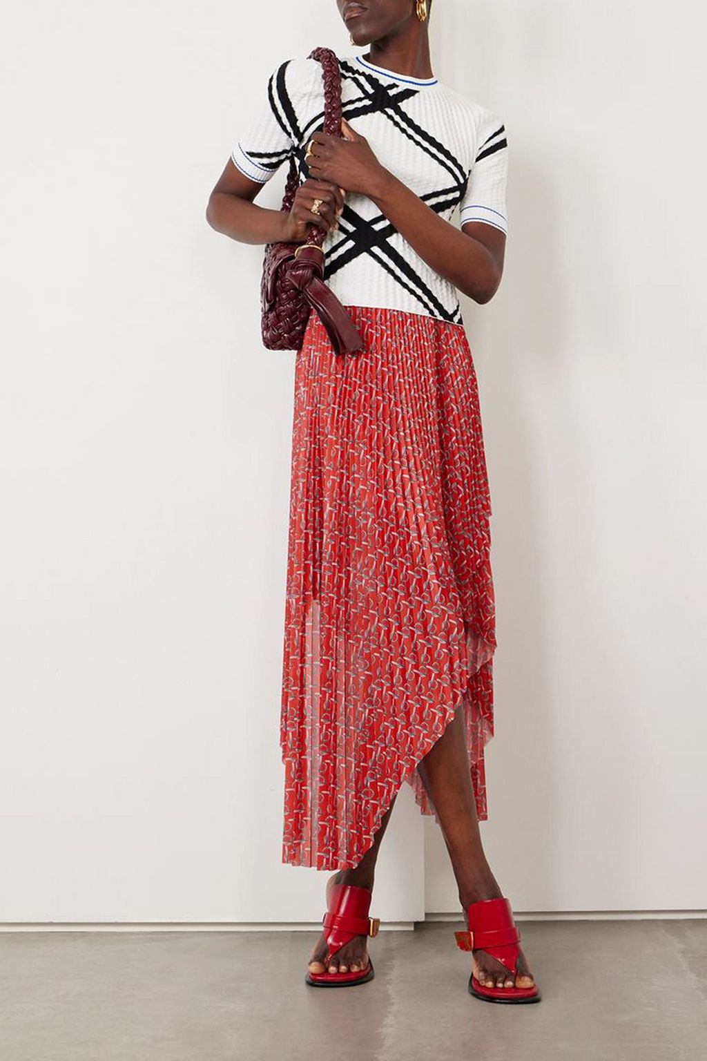 BURBERRY Asymmetric printed plissé-twill skirt