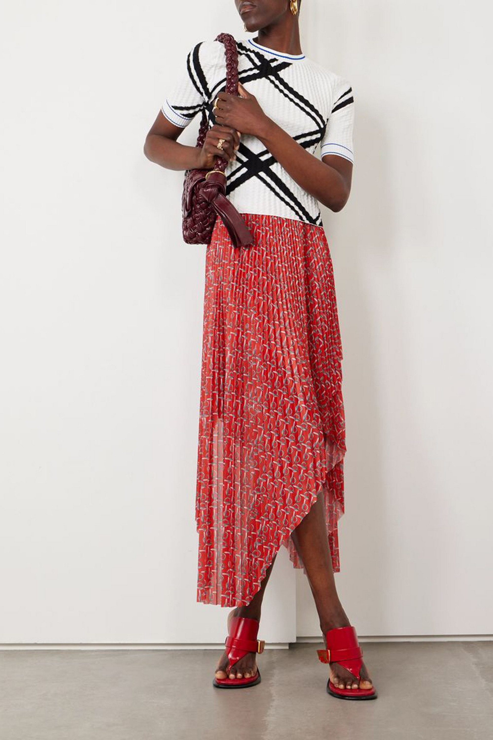 Burberry Asymmetric printed plissé-twill skirt