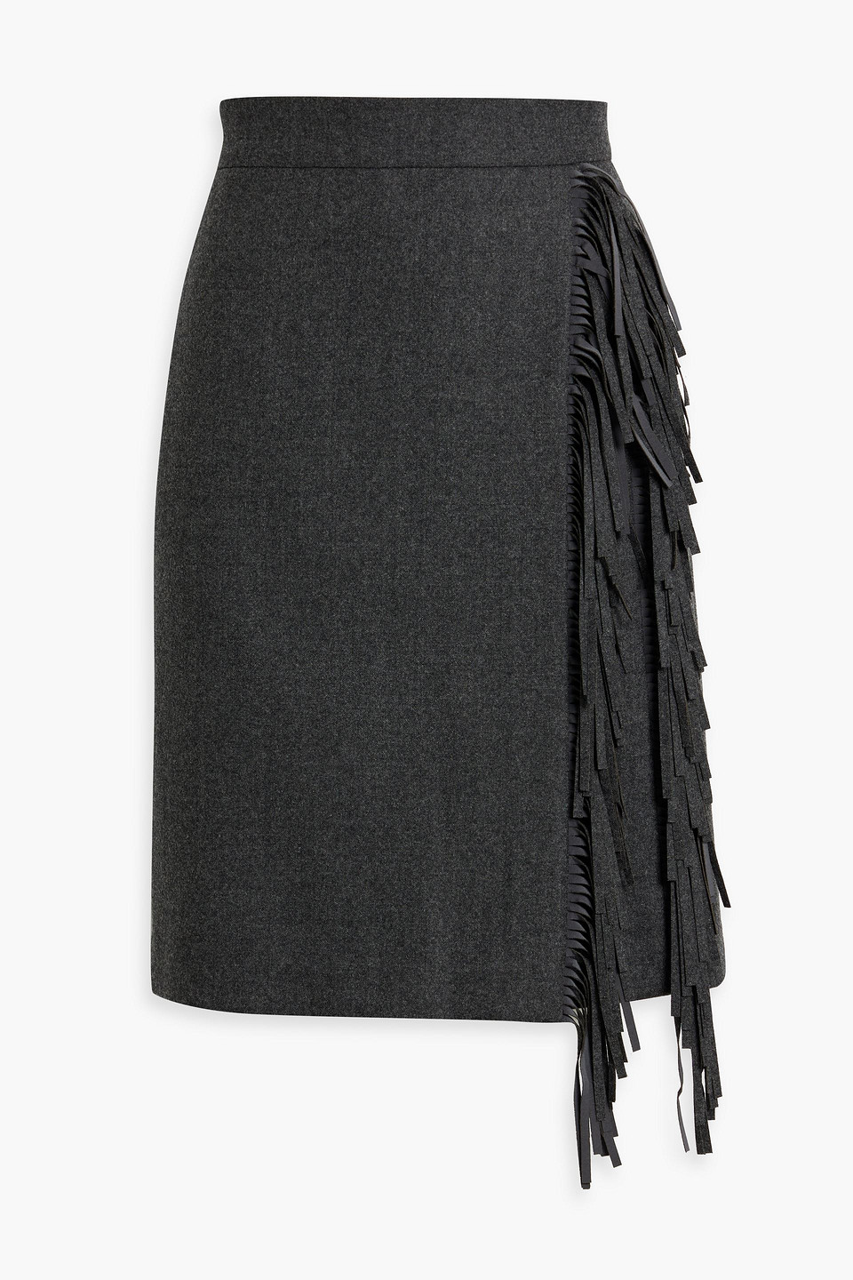 Wrap-effect fringed wool-blend felt skirt