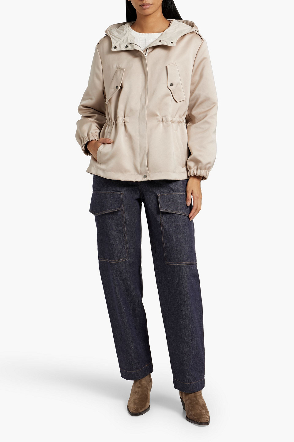 Shop Brunello Cucinelli Shell Hooded Jacket In Beige