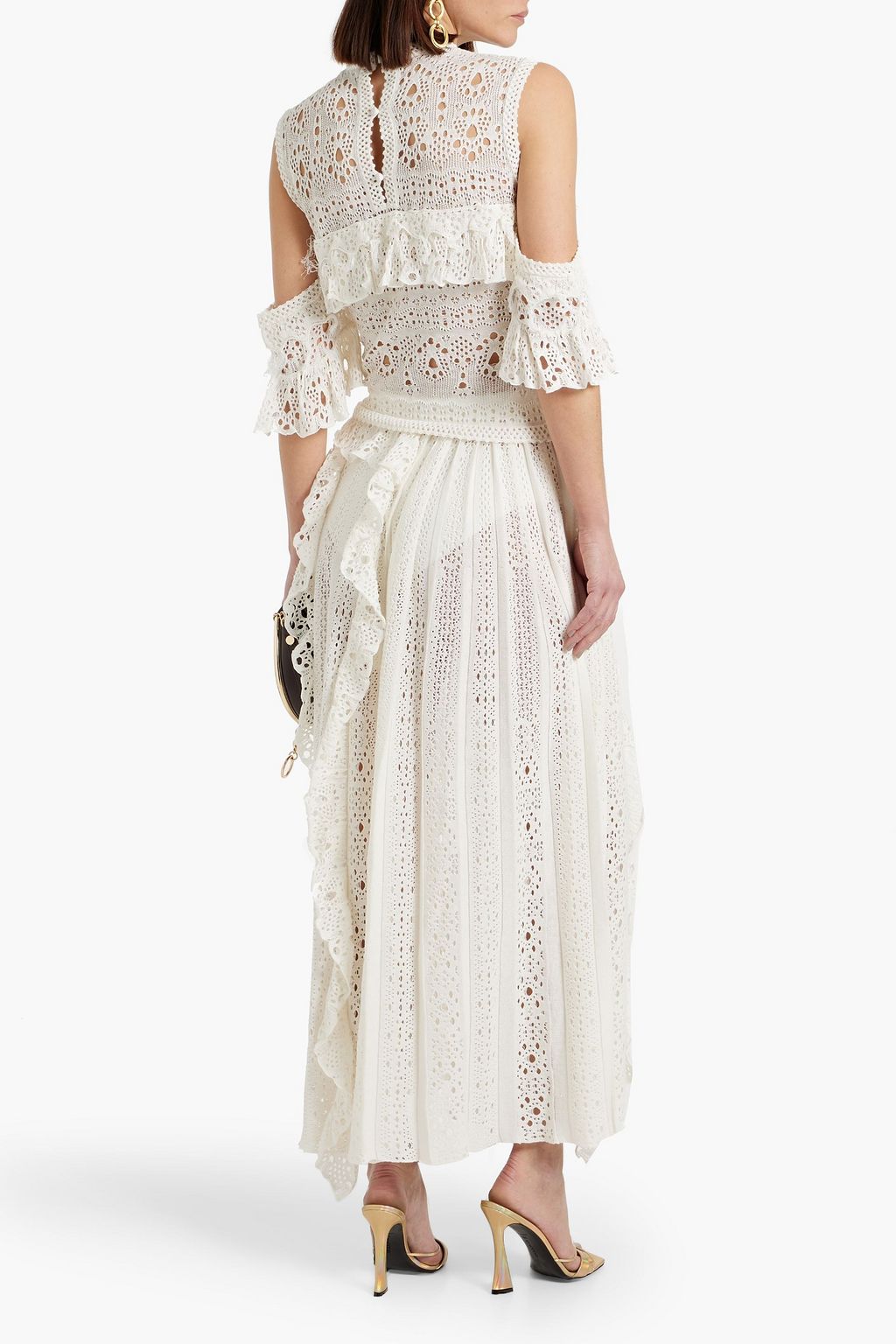 CHLOÉ Ruffled broderie anglaise linen, cashmere and silk-blend maxi skirt