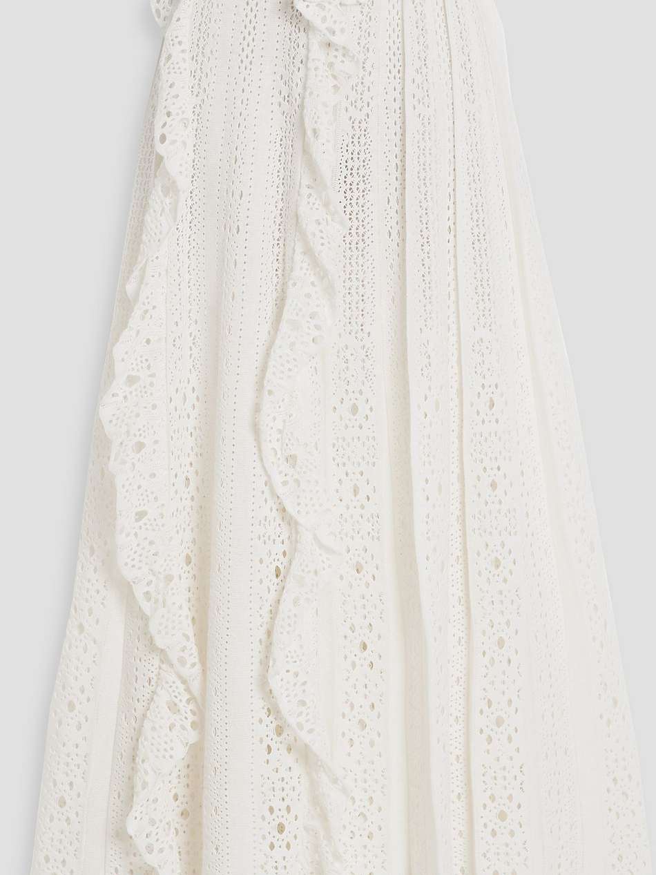 ruffled broderie anglaise linen, cashmere and silk-blend maxi skirt