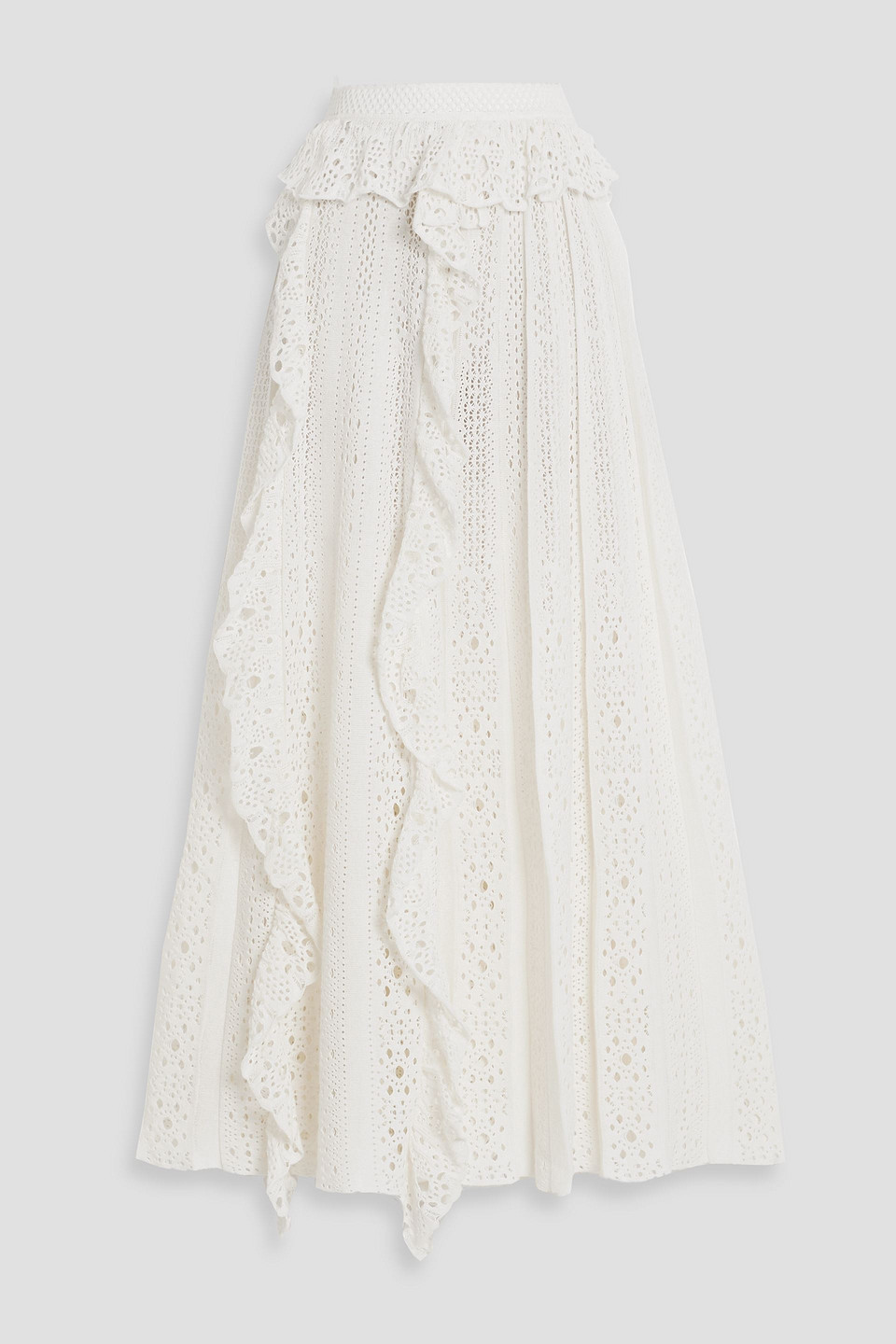 Chloé Ruffled Broderie Anglaise Linen, Cashmere And Silk-blend Maxi Skirt In Ivory