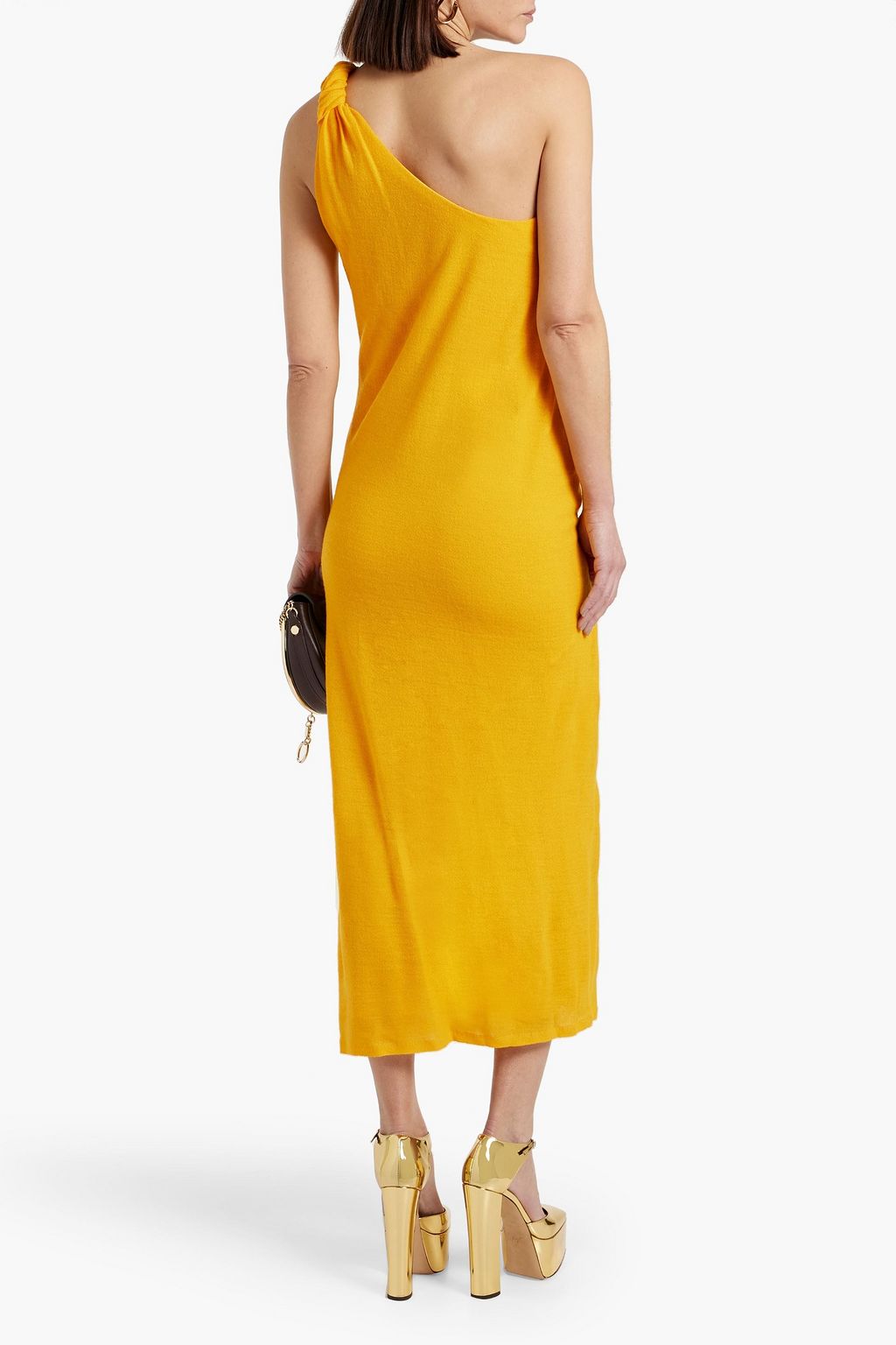 CHLOÉ One-shoulder knotted pleated wool gown