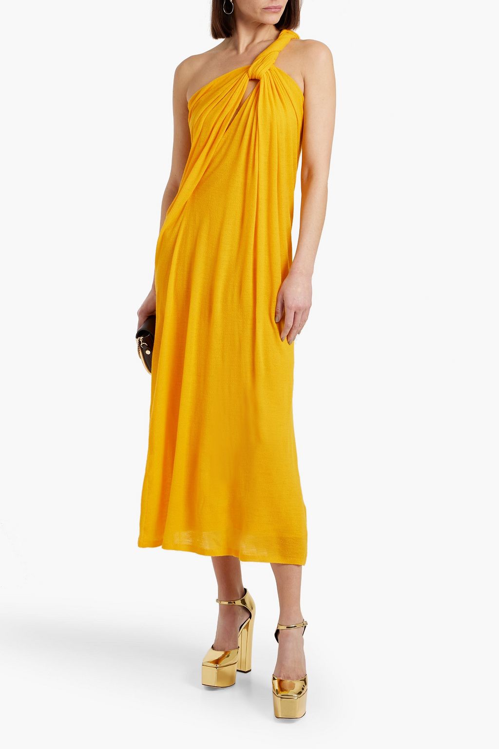 CHLOÉ One-shoulder knotted pleated wool gown