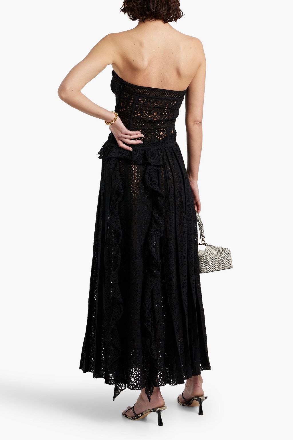 CHLOÉ Ruffled broderie anglaise linen, cashmere and silk-blend maxi skirt
