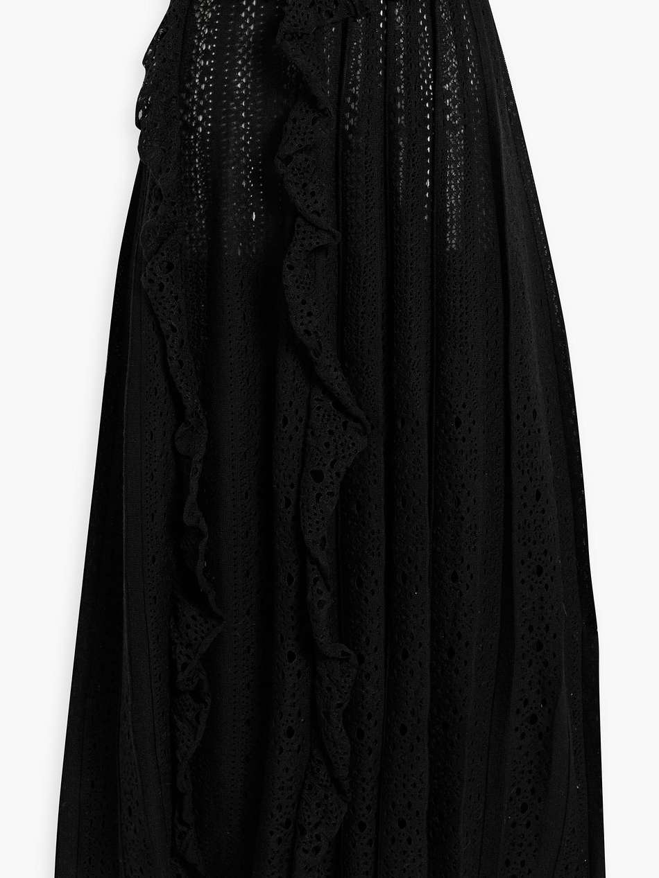 ruffled broderie anglaise linen, cashmere and silk-blend maxi skirt