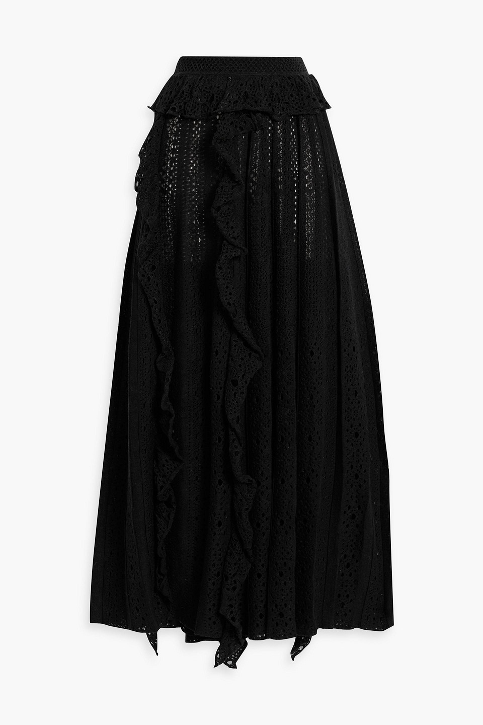 Chloé Ruffled Broderie Anglaise Linen, Cashmere And Silk-blend Maxi Skirt In Black